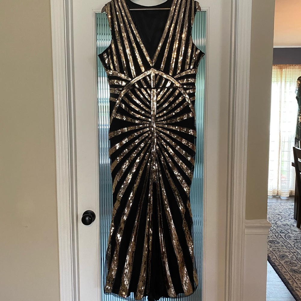 Black and Gold sequin Art Deco Dress